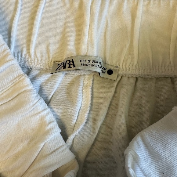 Zara High Waisted White Cotton Cropped Tie Top Joggers - Picture 6 of 6